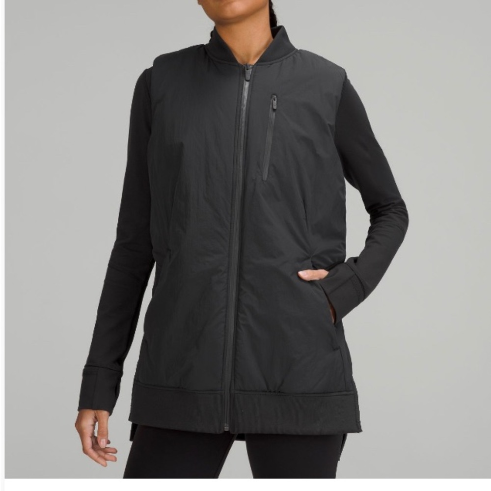 Lululemon long insulated bomber vest black size 8